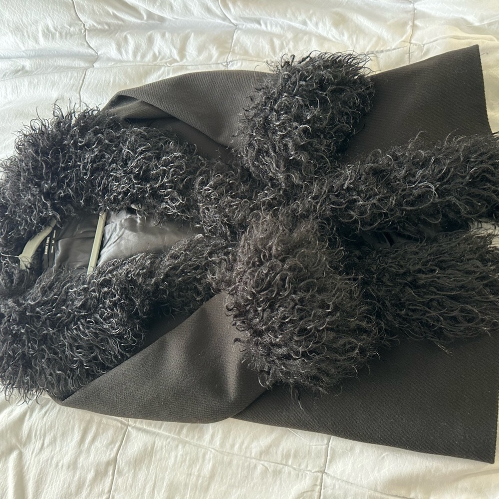 Silence + Noise Black Faux Fur Trim Coat